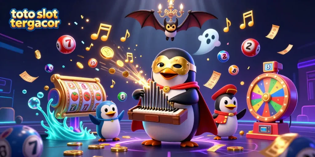 Engage in thrilling gameplay at toto slot tergacor with vibrant digital elements like slot reels and lottery balls.